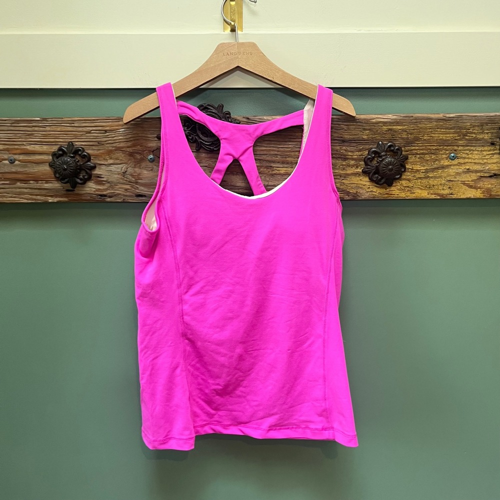 Lululemon Athletica Pink Racerback‎ Tank Top Built-in Bra Size 10 Activewear